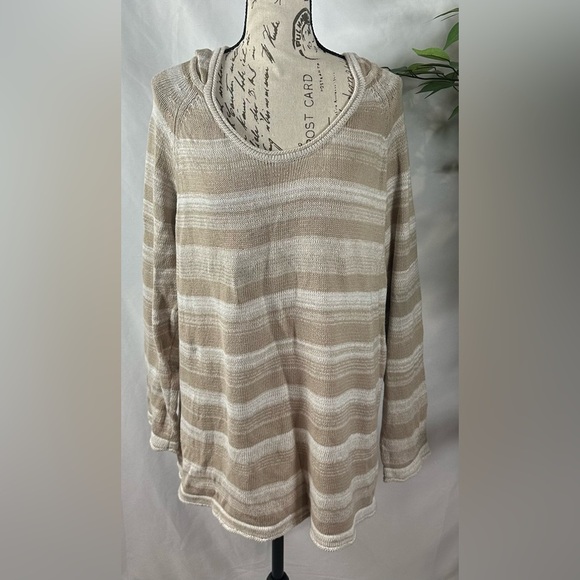 Cozy Beige Striped Hooded Tunic 🌴☀️ - Picture 2 of 11